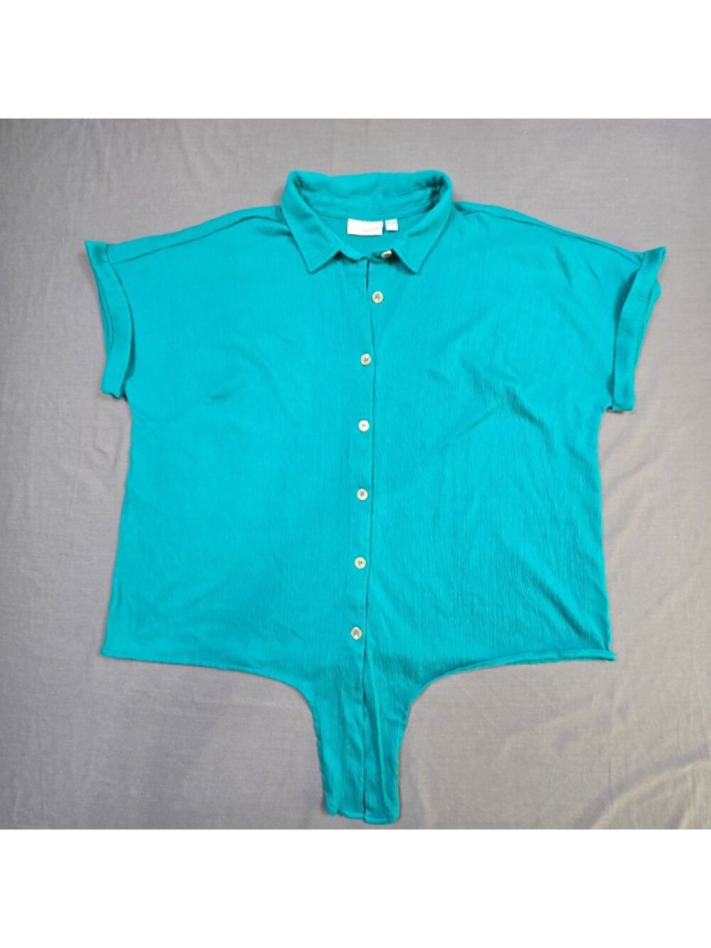 Belle By Kim Gravel Button Up Tie Front Top 2X Teal Short Sleeves